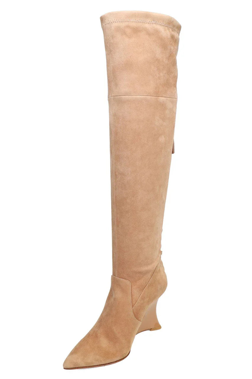 Natori Natsu Stretch Suede Over the Knee Wedge Boot - Doe