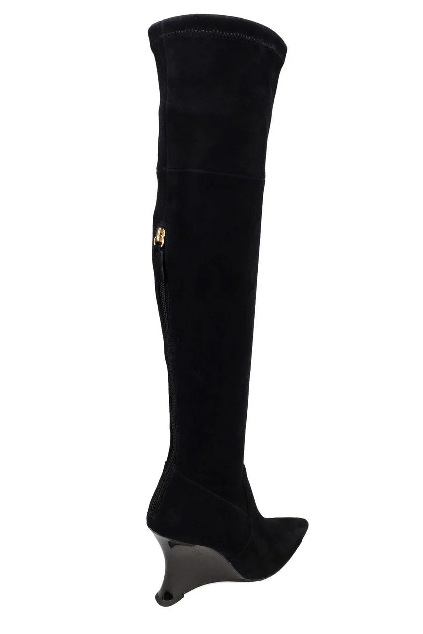 Natori Natsu Stretch Suede Over the Knee Wedge Boot - Black