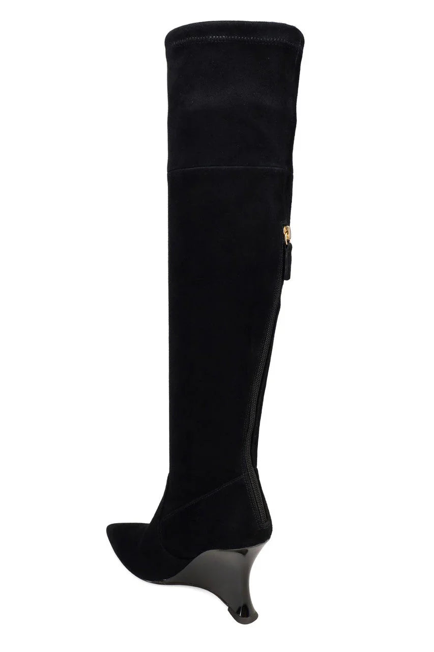 Natori Natsu Stretch Suede Over the Knee Wedge Boot - Black