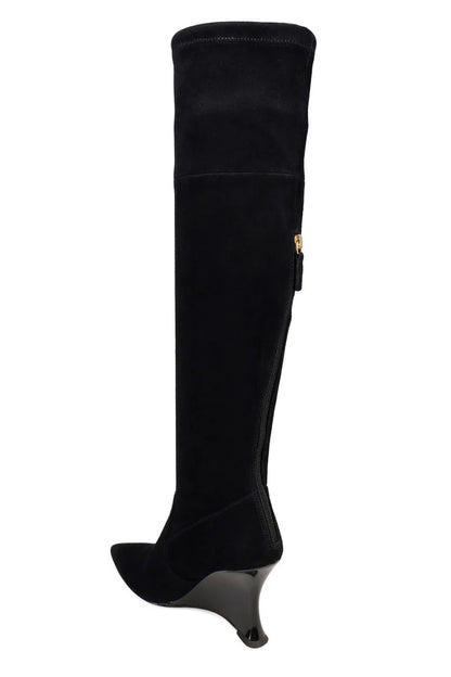 Natori Natsu Stretch Suede Over the Knee Wedge Boot - Black