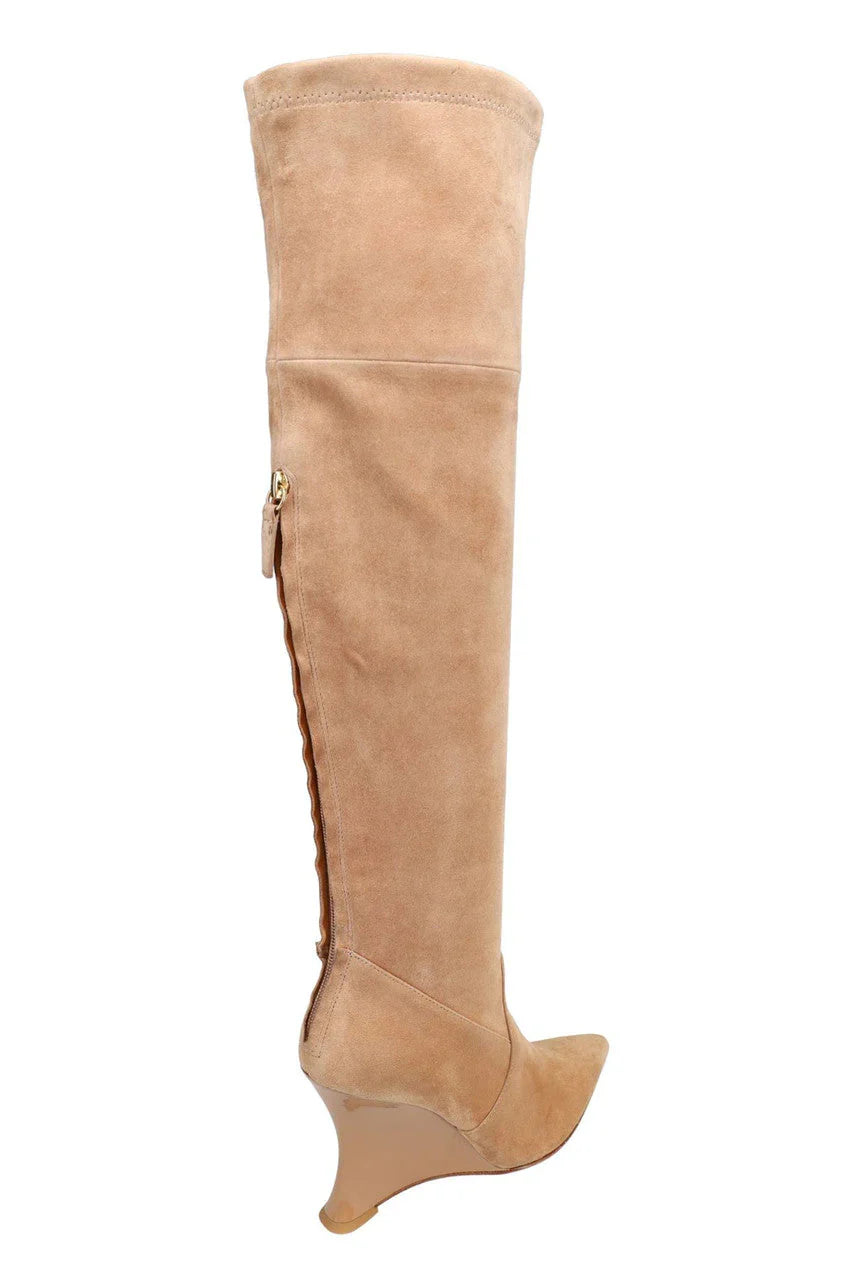 Natori Natsu Stretch Suede Over the Knee Wedge Boot - Doe