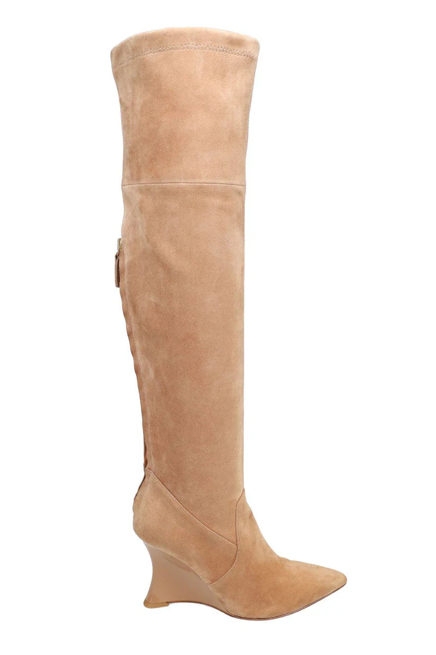 Natori Natsu Stretch Suede Over the Knee Wedge Boot - Doe