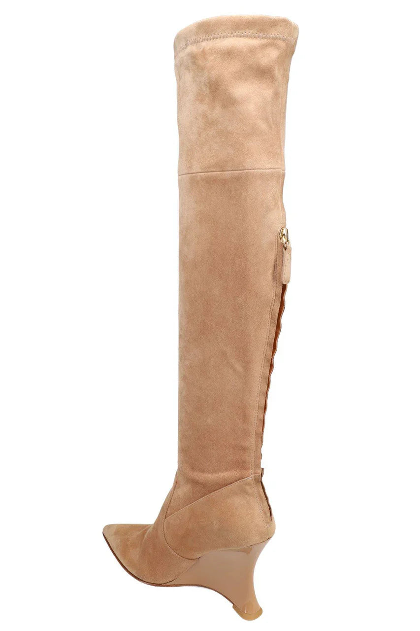 Natori Natsu Stretch Suede Over the Knee Wedge Boot - Doe