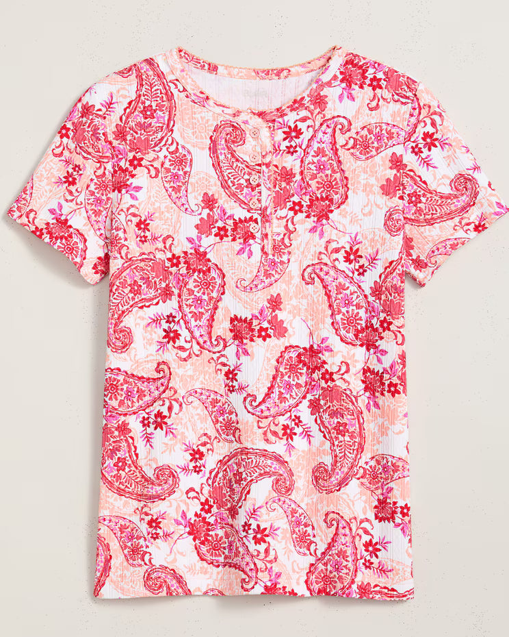 BLAIR Women's Tops Print Short Sleeve Pointelle Henley Top 2 (Misses) - x3