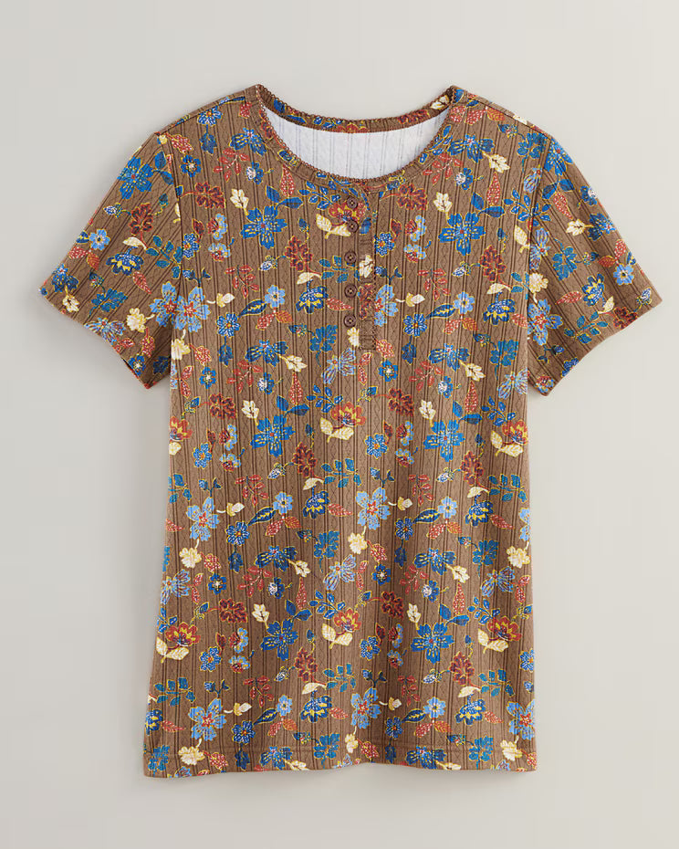 BLAIR Women's Tops Print Short Sleeve Pointelle Henley Top 2 (Misses) - x3