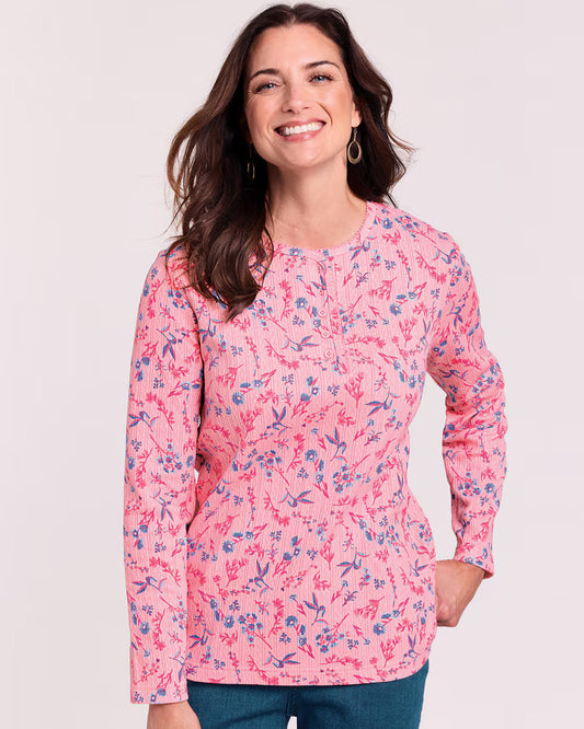 BLAIR Women's Tops Print Long Sleeve Pointelle Henley Top 3 (Misses) - x4