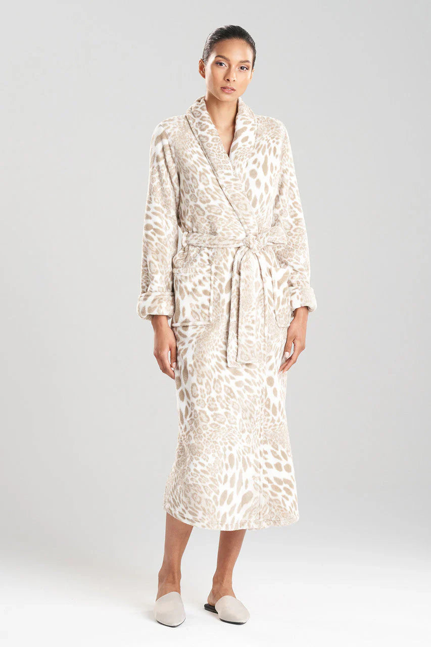 Natori Plush Leopard Robe - Sand Taupe