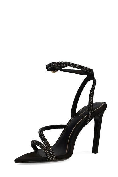 Natori Reiki Satin Embellished Ankle Strap Heel - Black