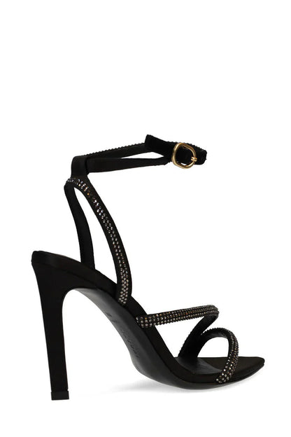 Natori Reiki Satin Embellished Ankle Strap Heel - Black