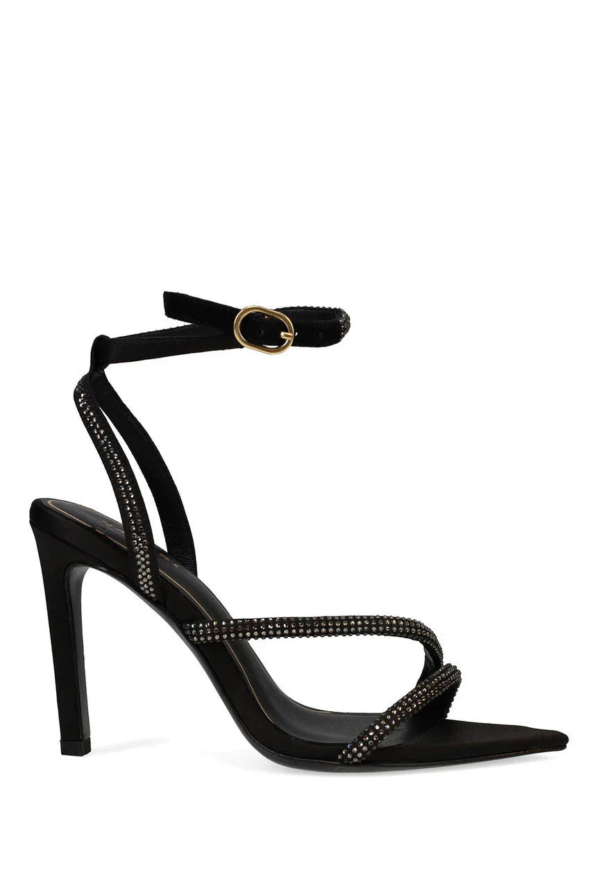 Natori Reiki Satin Embellished Ankle Strap Heel - Black