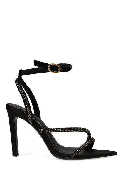 Natori Reiki Satin Embellished Ankle Strap Heel - Black