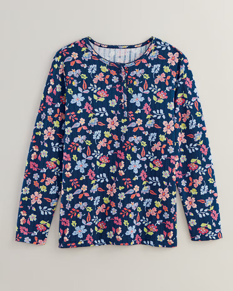 BLAIR Women's Tops Print Long Sleeve Pointelle Henley Top 3 (Misses) - x4