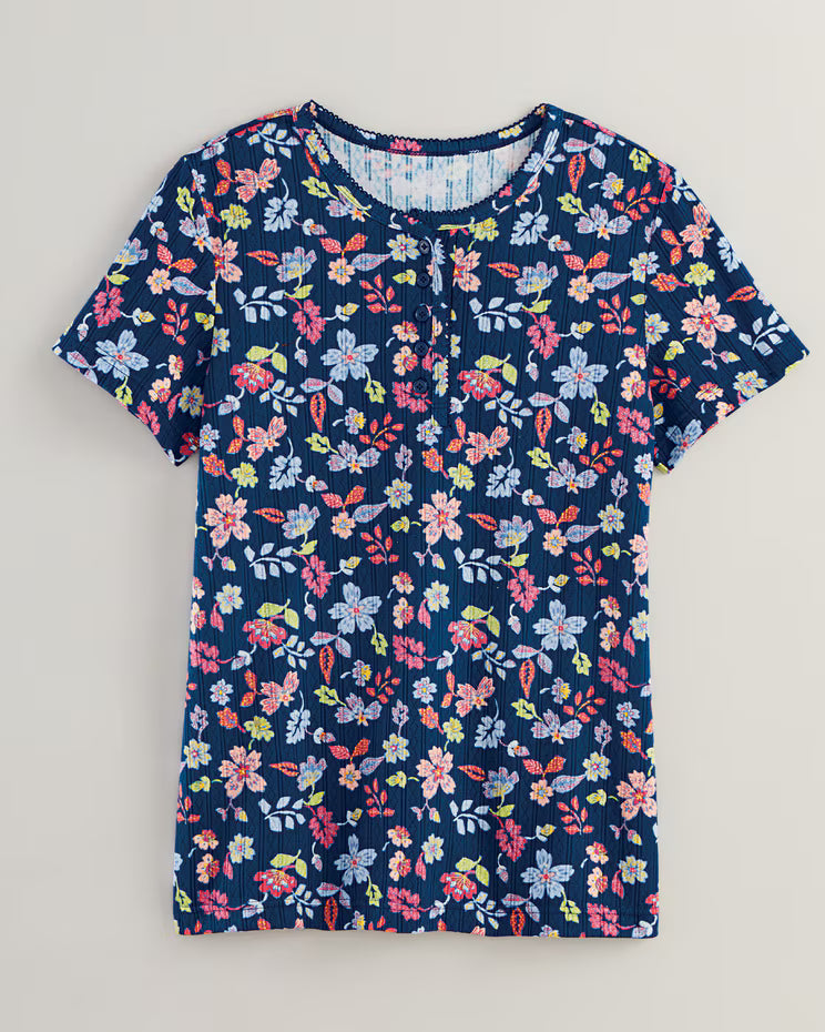 BLAIR Women's Tops Print Short Sleeve Pointelle Henley Top 3 (Misses) - x3