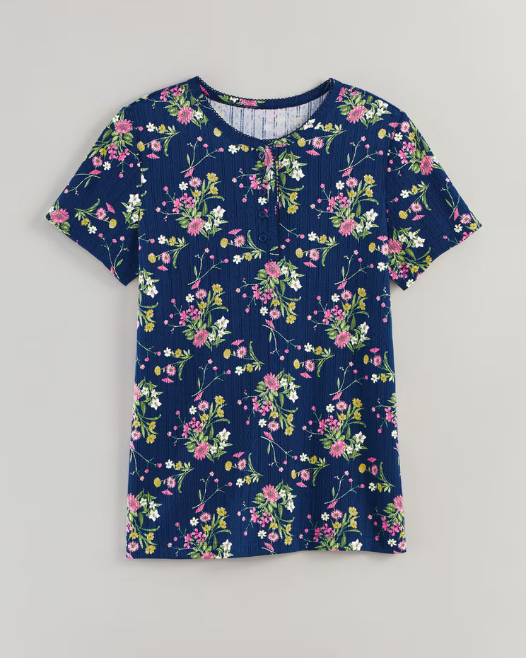 BLAIR Women's Tops Print Short Sleeve Pointelle Henley Top 3 (Misses) - x3