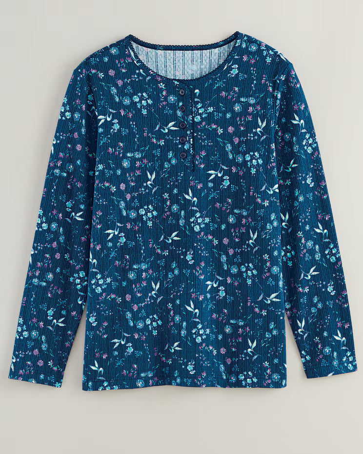 BLAIR Women's Tops Print Long Sleeve Pointelle Henley Top 4 (Misses) - x4