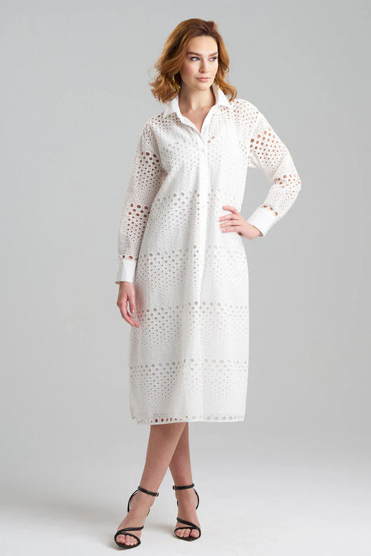 NATORI Round Eyelet Oversized Shirtdress - White