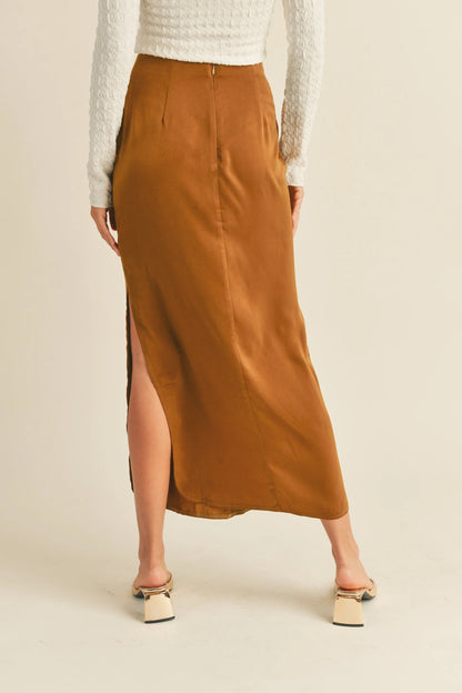 Ruby & Jenna Women's Satin Side Slit Skirt