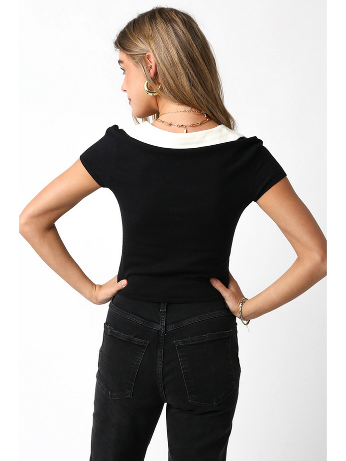 Ruby & Jenna Women's 2 Tone Collared Sweater