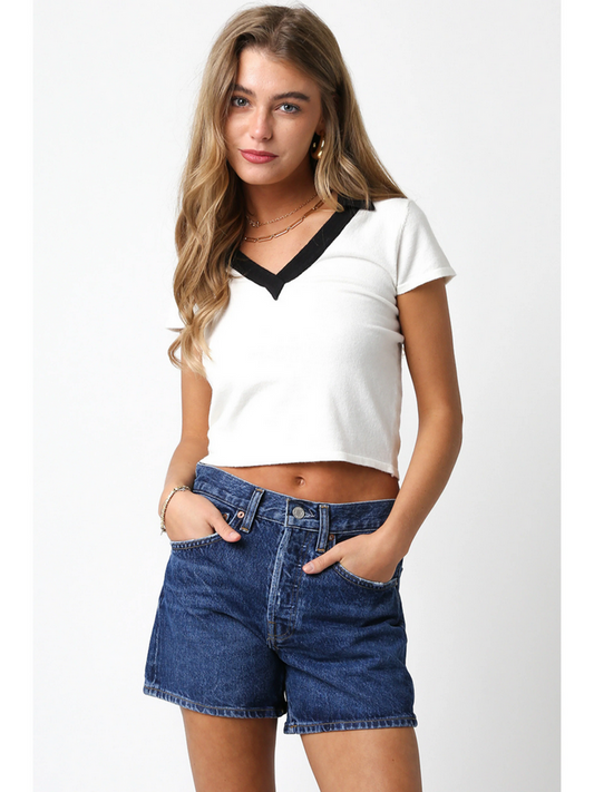 Ruby & Jenna Women's 2 Tone Collared Sweater