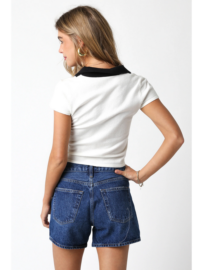 Ruby & Jenna Women's 2 Tone Collared Sweater