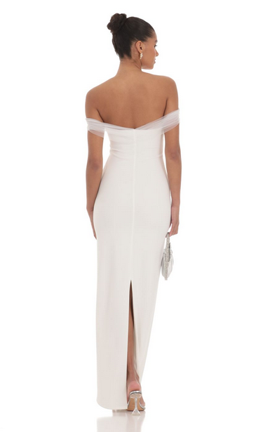 Lucy in the Sky Tulle Off Shoulder Sleeve Maxi Dress in White
