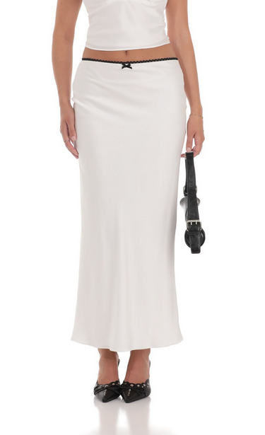 Lucy in the Sky Satin Lace Two Piece Maxi Set in White