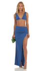 Lucy in the Sky Rhinestone Two Piece Maxi Skirt Set in Blue