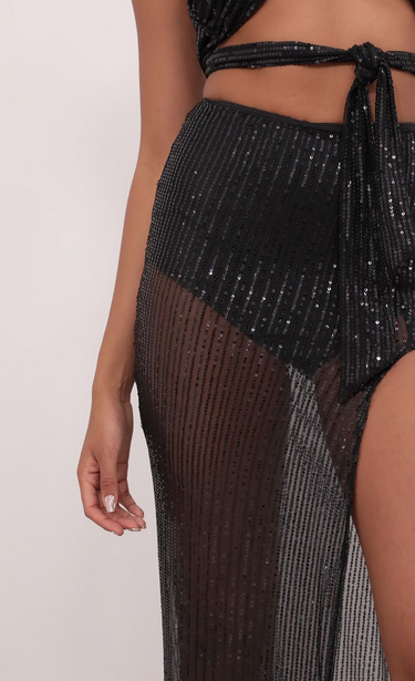 Lucy in the Sky Ruched Sequin Set in Black