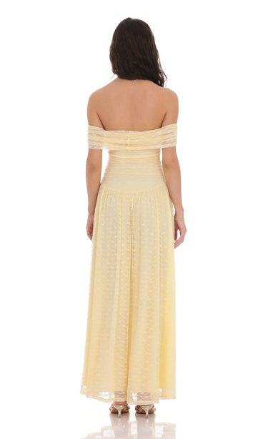 Lucy in the Sky Lace Off Shoulder Maxi Dress in Yellow