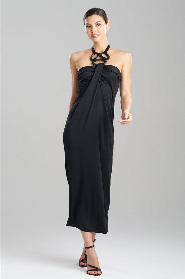 NATORI Solid Jersey Halter Dress - Black