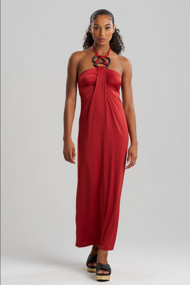 NATORI Solid Jersey Halter Dress - Spicy Red