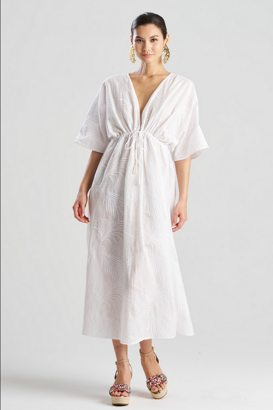 NATORI Palm Caftan Dress - White
