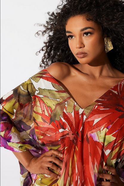 NATORI Rainforest Cotton Beaded Caftan