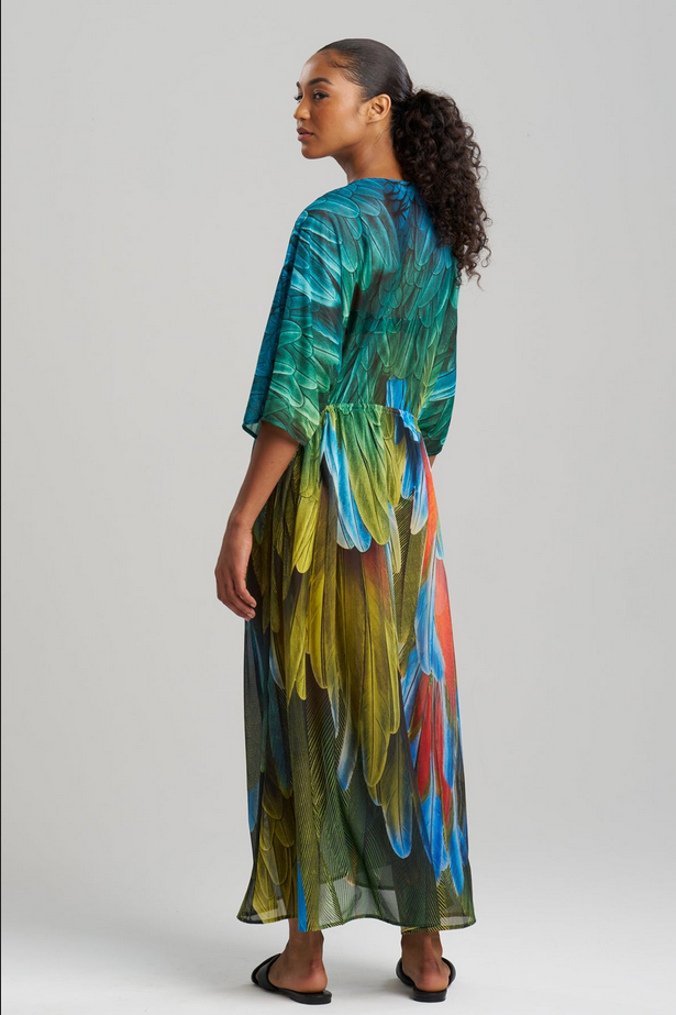 NATORI Paradise Printed Mesh Caftan Dress