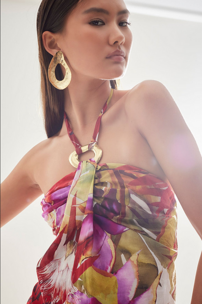 NATORI Rainforest Cotton Maxi Halter Dress