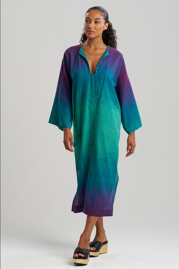 NATORI Ombre Printed Gauze Beaded Caftan