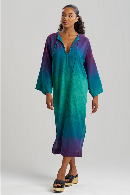 NATORI Ombre Printed Gauze Beaded Caftan
