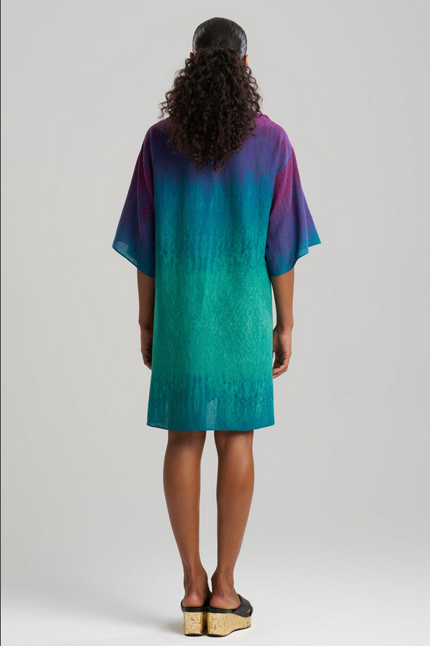 NATORI Ombre Printed Gauze Beaded Tunic - green