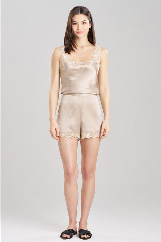 NATORI Rose Parfait Lace Trim Silk Shorts - Parchment