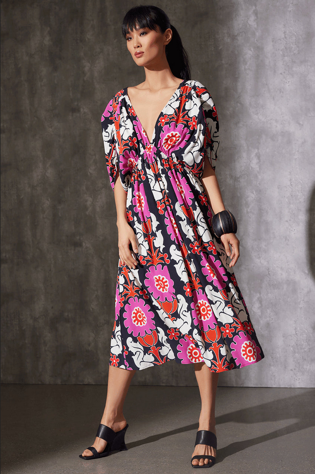 NATORI Talitha Crepe Shirred Empire Waist Dress