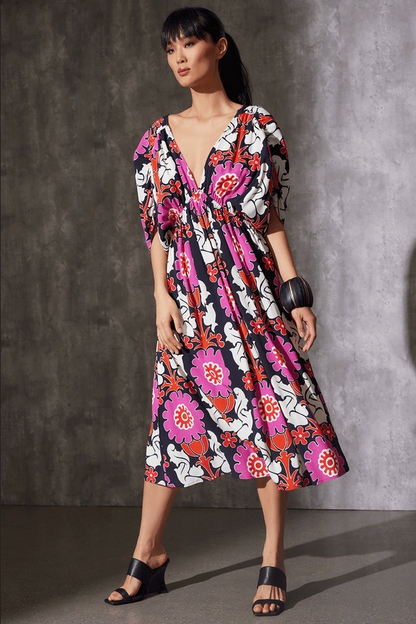 NATORI Talitha Crepe Shirred Empire Waist Dress