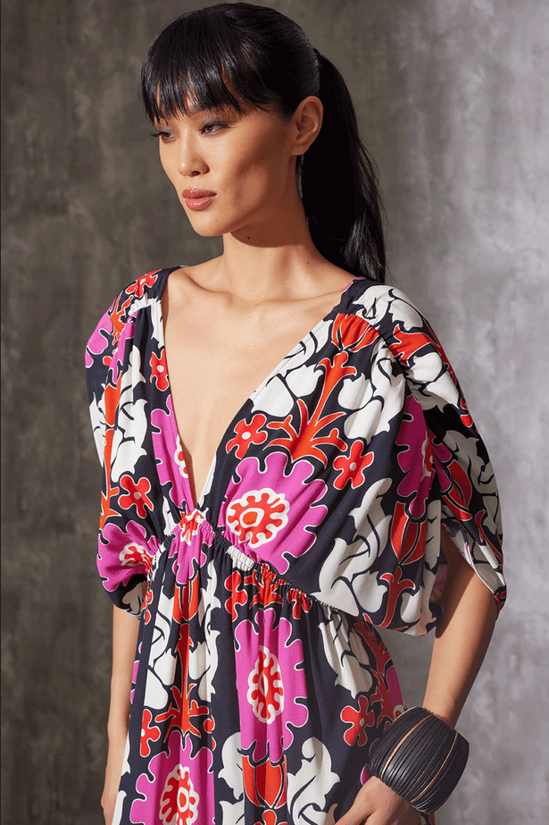 NATORI Talitha Crepe Shirred Empire Waist Dress