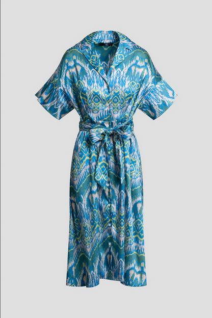 NATORI Tau Ikat Silky Twill Shirtdress