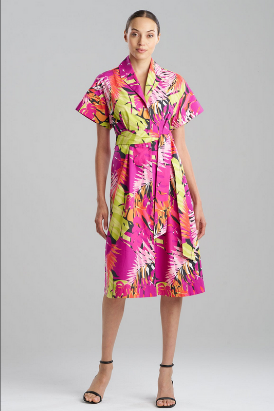 NATORI Palms Cotton Poplin Shirtdress
