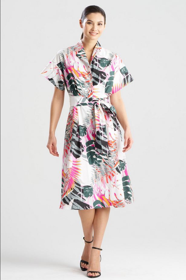 NATORI Palms Cotton Poplin Shirtdress