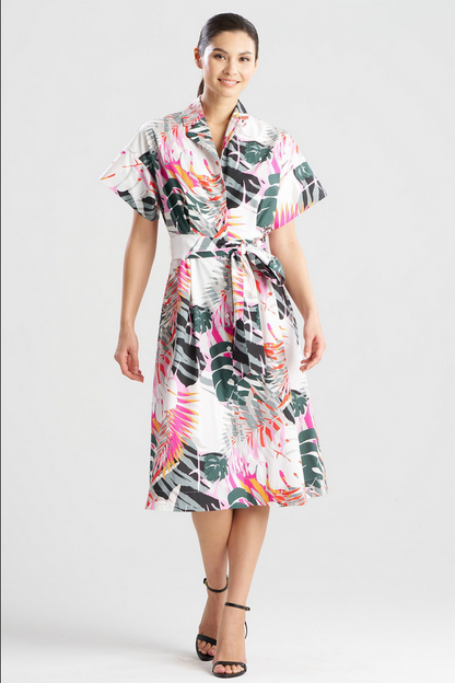 NATORI Palms Cotton Poplin Shirtdress
