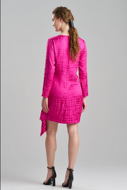 NATORI Fluid Geo Jacquard Side Draped Dress