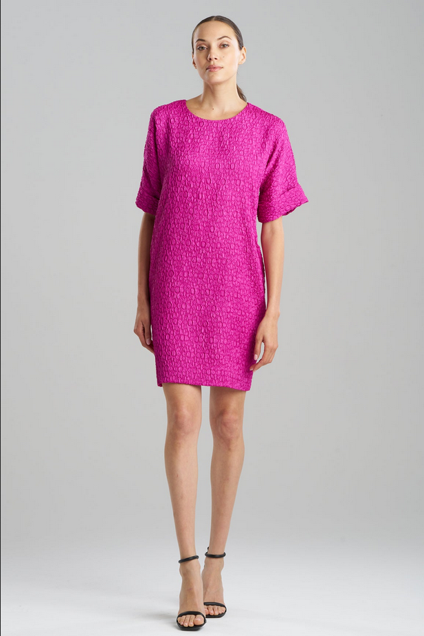 NATORI Floral Crinkle Jacquard T-Shirt Dress