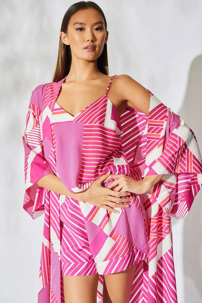 Natori Shima Cami PJ - fuchsia/white