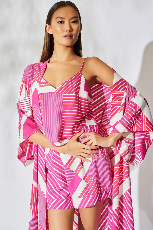 Natori Shima Cami PJ - fuchsia/white